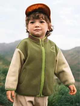 Детски зимни палта За момичета и момчета, Ежедневна детска двустранен руното горна дреха с висока яка, топло есенно-пролетно детски яке, палто