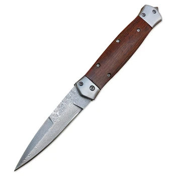 Джобен Сгъваем Ловен нож ръчна изработка от дамасской стомана VG10 за мъже, Подарък нож EDC с дръжка цвят венге