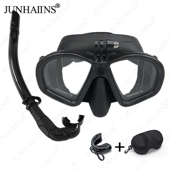 Дихателна тръба с мокри покритие ТРЕСКА, маска за гмуркане от закалено стъкло с малък капацитет, маска за гмуркане J-тип, черна база за камера, комплект за гмуркане