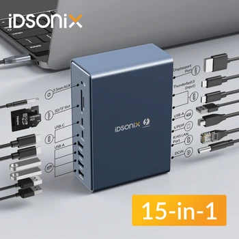 Докинг станция iDsonix DisplayLink с два монитора 15 в 1 C USB 3.0 Хъб Докинг станция Thunderbolt 3 Подкрепа M1/M2 за лаптоп