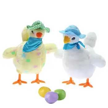 Електрически плюшени играчки, Пиле, носеща яйца с 3 яйца, красноречив израз, анти-стрес Приспособление, Музикална играчка