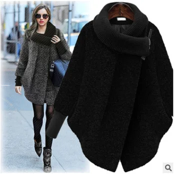 Есенно-зимни обикновена якета, Ново вълнена дамско палто с висока яка, Свободно покривка козината е със средна дължина
