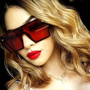 Извънгабаритни квадратни Слънчеви очила, дамски модни маркови слънчеви очила с плосък покрив, червени, черни, Прозрачни лещи, Пълнозърнести мъжки Gafas, отразени сенки UV400