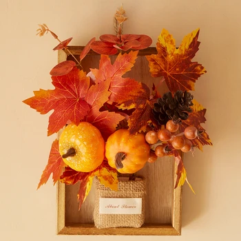 Изкуствена тиква, Изкуствени кленови листа от Евкалипт с дървена рамка за домашно парти, на Деня на Благодарността, на прибиране на реколтата през Есента, украса със собствените си ръце