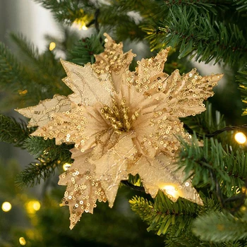 Изкуствени Цветя Направи Си Сам Коледен Блясък На Коледната Звезда Е Фалшив Цвете За Декорация На Дома Градина Корона Цвете Сватба Парти Доставка За Украшение