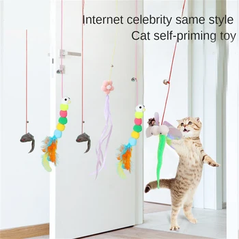 Интерактивна играчка за коте, играющего в Тизерную пръчка, Играчка-велкро, Забавен Самокрутящийся Еластичен набор за котки, Интерактивна играчка за котки