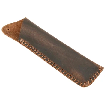 Калъф за носене с двоен ръкав за дръжки от естествена кожа, притежателят на калъф за 2 химикалки ръчно изработени ретро (кафяв)