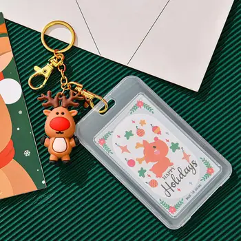 Ключодържател за Коледни картички Двустранни непромокаеми пластмасови държачи за карти с празнична окачване под формата на Коледната елха и снежен човек