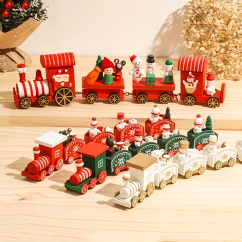 Коледен дървен влак, Забавни Коледни декорации за дома, Коледен орнамент 2023, Коледни подаръци, Украса в навечерието на Нова година
