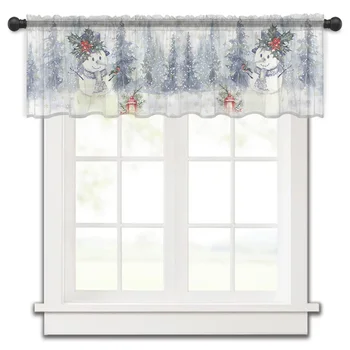 Коледна Снежинка Дърво Птица Къс завеса Полупрозрачна завеса за кухненските врати Кафене Малък прозорец Прозрачни завеси