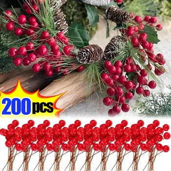 Коледни Изкуствени Плодове Падуба Златисто-Червени Мини-Фалшиви Растения Материал за Коледната елха 