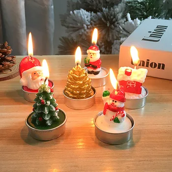 Коледни свещи са Ръчно изработени, Цветни Дядо Коледа, Снежен човек, Декоративна свещ за парти в навечерието на Коледа