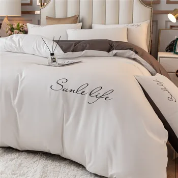 Комплект спално бельо в скандинавски стил от четири части, чаршаф, чаршаф, калъфка за възглавница, однотонная бродерия, луксозно спално бельо от четири части, много голям размер