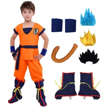 Костюми за възрастни и деца на Хелоуин, son Goku Лигав, Карнавал, аниме, Cosplay, Празнични костюми, Перука с опашка, Синьо Злато, Детска рокля