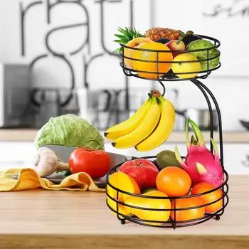 Кошница за съхранение на зеленчуци, Универсална Двупластова кошница за плодове, Вместительное Ефективно Стилно решение за съхранение в кухнята, Кухненска канализация