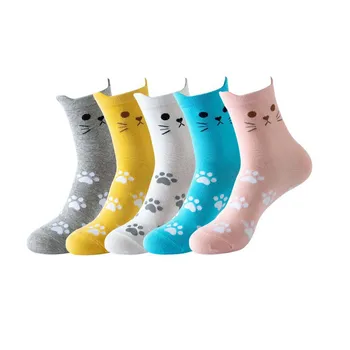Красиви дамски чорапи с мультяшными животни, Чорапи с котешки лапой, Забавни модни чорапи Kawaii, Ежедневни чорапи Happy Harajuku, есенно-пролетни чорапи