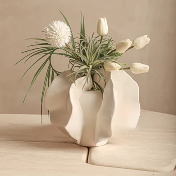Креативен лампа, Луксозни керамични цвете прибори с бели венчелистчета, Декорация за всекидневната, началната ваза