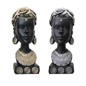 Креативна африканска жена главата на статуята, Женски бюст, художествена скулптура за една етажерка, офис