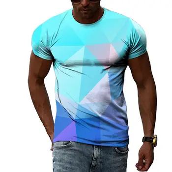 Креативна мъжки тениски с 3D дигитален печат и абстрактно диамант на врата, спортни, ежедневни, с къс ръкав