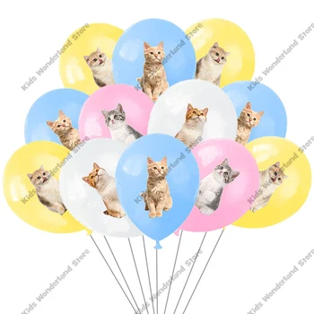Латексови балони с принтом котка и хубаво коте, стоки за парти в чест на рождения Ден на домашни любимци, стоки за детската душа, подаръци за партита, декорация, Синьо, розово, Бяло, Жълто