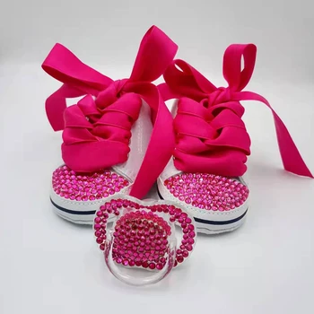 Луксозен детски обувки с диаманти, Определени пустышек, Червено-син костюм, подарък за детска градина, обувки за момиченце на 1-ви рожден ден, Фотография
