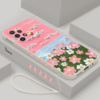 Луксозен Калъф за мобилен телефон с Цветен Модел, рисувани с маслени бои, за Iphone 12 13 Mini 11 14 Pro Max Plus 14Pro, мек силикон устойчив на удари калъф с каишка