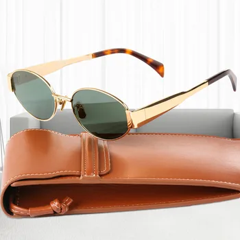 Луксозни Кръгли Слънчеви очила, дамски слънчеви Очила в малка метална рамка, мъжки естетически Маркови дизайнерски Летни дамски слънчеви очила с UV400