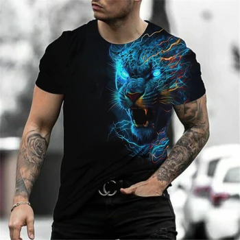 Лъвът, като се бие с домашен любимец, Свиреп Лъв, Вълк, 3D тениска, Нова лятна мъжка тениска оверсайз с къс ръкав, дизайнерски тениски от полиестер