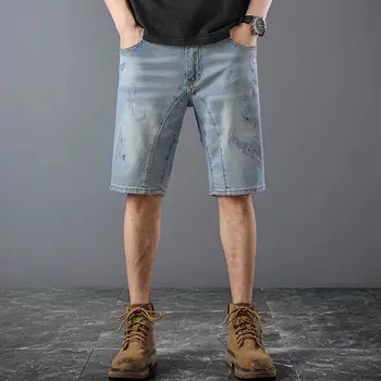Лятна Мода 2023 Година, Красиво Персонализирани срастване с окъсани джинсовыми къси панталони в ретро стил с Дължина до коляното, дънкови шорти, панталони-карго за мъже