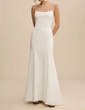 Лято 2023, Дълги Прости Женски Сватбени рокли на Русалка, Сатен WHW-285