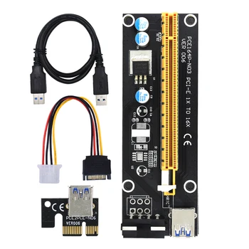 Майнинг PCIe Странично VER006 PCI-E от 1x до 16x удължителен кабел адаптер за захранване от 15 до 4 контакти