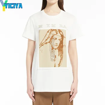 Марка YICIYA MAX, Класическа тениска с писмото принтом и графичен кръгло деколте, Дамски дрехи, модни дамски блуза 2023, Топ, дамски дрехи y2k