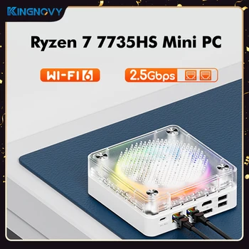Мини PC серия Ice Soul AMD Ryzen 7 7735HS R5 6600H RGB Light DDR5 PCIE4.0 2,5 G Dual LAN Mini-PC Игри Компютър 3x4 K WiFi6