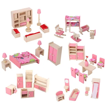 Миниатюрен комплект мебели за куклена къща 1: 12, Мини-дървена имитация прикроватной нощни шкафчета, рафтове за гардероб, модел на играчки за декор куклен дом