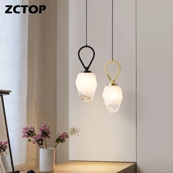 Модерна led подвесная лампа от цели меден стъкло, нощна лампа за спални, хол, интериор, полилеи, висящи лампи 110V 220V
