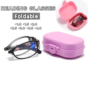 Модни Сгъваеми Очила с защита от синя светлина, с предавателна кутия, Женски Полнокадровые Преносими Очила за далекогледство при далекогледство, Диоптрийные очила