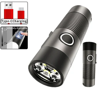 Мощен led фенерче Type-C, зареждане чрез USB, компактен мини лаптоп с 4-ядрен XPG, висока яркост, лумена, къмпинг, риболов