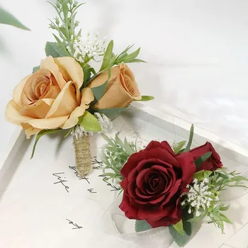 Мъжки Дамски Boutonniere, Брошка във формата на Рози, Сватбена Гривна-Корсаж С цветя на Китката на Булката, на Церемонията Булката, Ръчни цветя, Декор за парти, Срещи