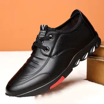 Мъжки Кожени обувки 2023, Пролетни Британски Ежедневни обувки, Дишаща обувки на равна подметка, Дизайнерска Луксозна мъжка Лека обувки с мека подметка