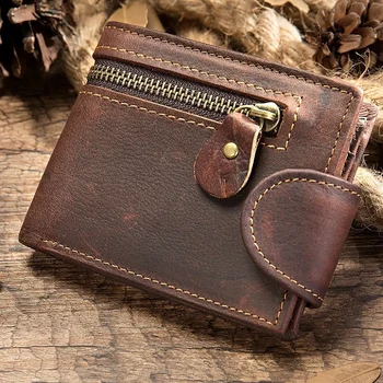 Мъжки малка чантата си, с RFID заключване, Мъжки Ретро портфейл от естествена телешка кожа, Мъжки портфейл, ръчно изработени, портфейл за монети, Кратък портфейл