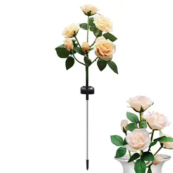 На слънчева светлина за градина с цветя рози на открито Модернизирани слънчеви външни светлини с 6 лампи от цветове на рози шампанско на слънчеви батерии