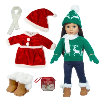 Набор от празнични дрехи и аксесоари за момичета от 18 инча, зреещи 45 см, Коледен костюм със своите снежни обувки, подаръци за деца