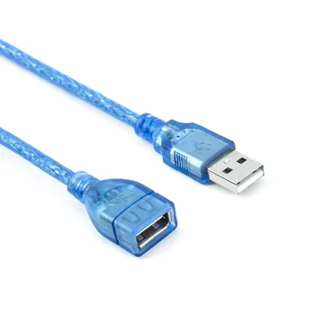 Напълно Мед 0.3/0.5/1/ 1.5/3/5/10 Метров Прозрачен син USB удължителен кабел за пренос на данни USB2.0 от мъжете за една жена