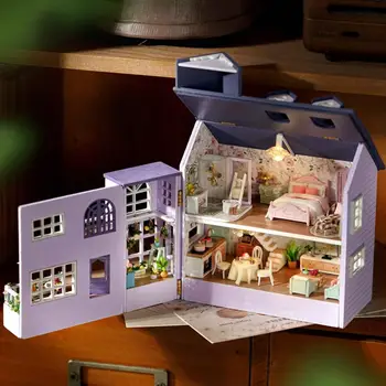 Нов Diy Wooden Миниатюрни Строителни Набор от Къщи С Мебели Light Molan Mini Casa ръчно изработени Играчки За Момичета Подаръци J3j6