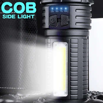 Нова led суперяркий фенерче T6 + COB Фенерче за външно осветление USB-прожектор за зареждане с индикатор за мощност, странична подсветка