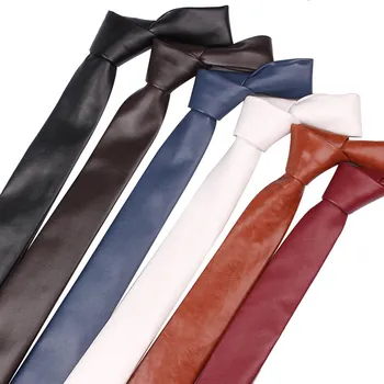 Нови мъжки вратовръзки от изкуствена кожа, ежедневните връзки, 5 см, Тънък модерен монофонични мъжка вратовръзка за сватби, делови костюм, вратовръзка
