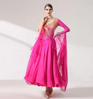 Ново Дизайнерско Стандартно Бална рокля За Жените 2023, Лилаво на Цвят С Дълъг ръкав, Секси Рокли за балните танци в стил Валс, Танго