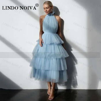 Однотонное сватбена рокля LINDO NOIVA 2023 Vestido de Noiva, Облечи Булката с най-високо воротом, Тюлевая пола midi, Сватбени рокли