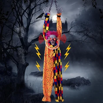 Окачен Пластмасов клоун с Дължина 5,6 фута, говори и трясущийся Страшен клоун с веригата, активируемый докосване за декор за Хелоуин