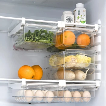 Органайзер за хладилник, Рафтове за съхранение на плодове, яйца, Рафтове за съхранение Под рафта, чекмеджето за хладилник, Кухненски органайзер за съхранение на пресни продукти